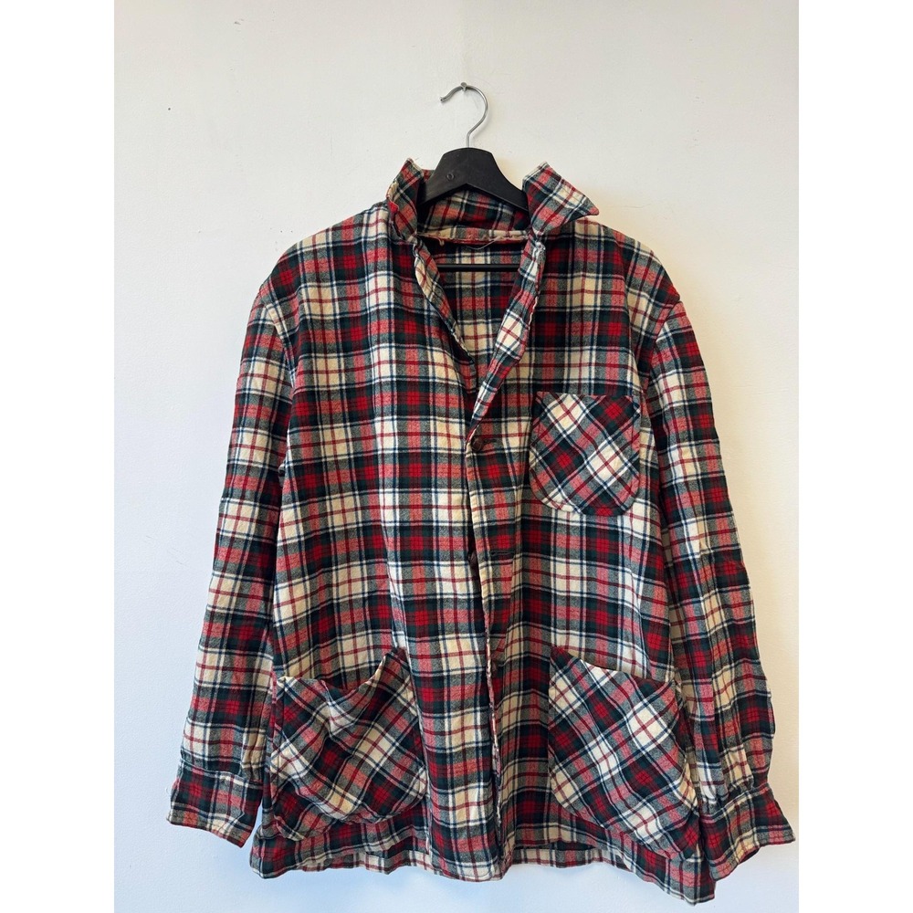 Vintage Woolrich Plaid Flannel Jacket Mens Large Red Green Check Chore Shacket